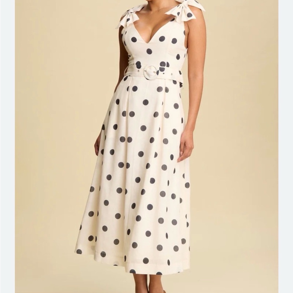 Luxxel Cream and Black Polka Dot Midi Dress